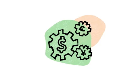 Minimalist Hand Drawn Animated Multi Currency Exchange Gears Icon Stock Footage 343291023