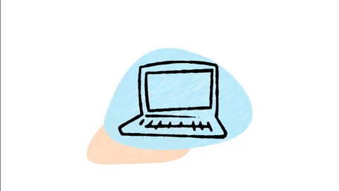 Minimalist Hand Drawn Animated Open Laptop Portable Computer Icon Stock Footage 343298157