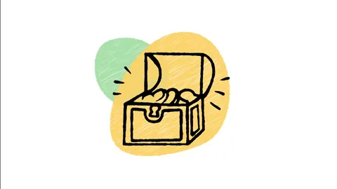 Minimalist Hand Drawn Animated Open Treasure Chest Gold Coins Icon  Stock Footage 343603709