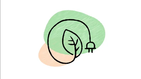 Minimalist Hand Drawn Animated Power Plug Green Leaf Cable Icon Stock Footage 343299940