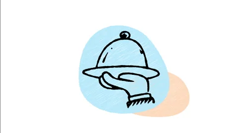 Minimalist Hand Drawn Animated Restaurant Server Cloche Food Cover Icon Stock Footage 343302616