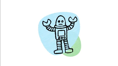 Minimalist Hand Drawn Animated Retro Robot Character Sci-Fi Wiggle  Stock Footage 343889041