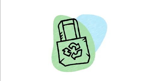 Minimalist Hand Drawn Animated Reusable Fabric Tote Bag Eco Leaf Icon Stock Footage 343300326