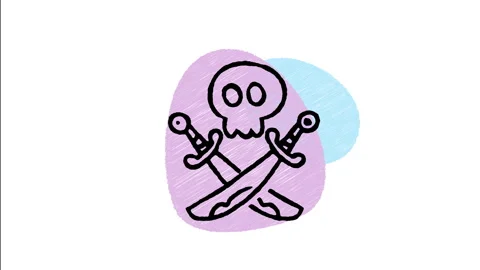 Minimalist Hand Drawn Animated Skull with Crossed Cutlass Swords Icon  Stock Footage 343604030