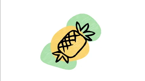 Minimalist Hand Drawn Animated Spiky Tropical Yellow Pineapple Fruit Icon Stock Footage 343304843