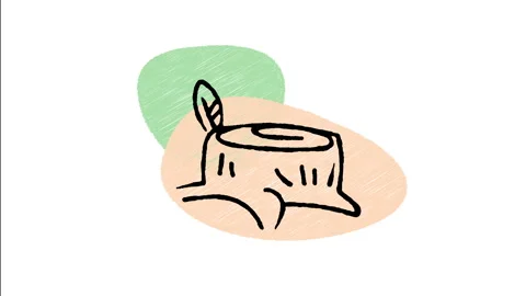 Minimalist Hand Drawn Animated Sprout Growing on Tree Stump Icon Stock Footage 343300271