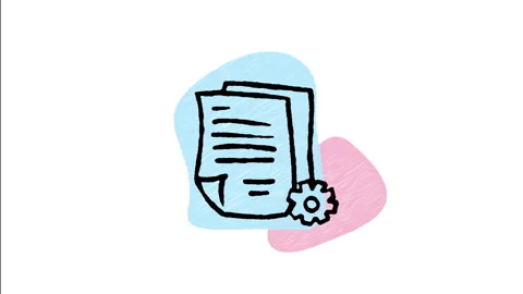 Minimalist Hand Drawn Animated Stacked Papers Gear Process Icon Stock Footage 343289801