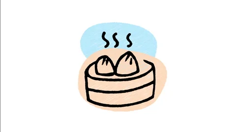 Minimalist Hand Drawn Animated Steaming Dim Sum Dumplings Bamboo Basket Wiggle  Stock Footage 343891896