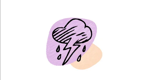 Minimalist Hand Drawn Animated Storm Cloud Lightning Rain Icon Stock Footage 343297394