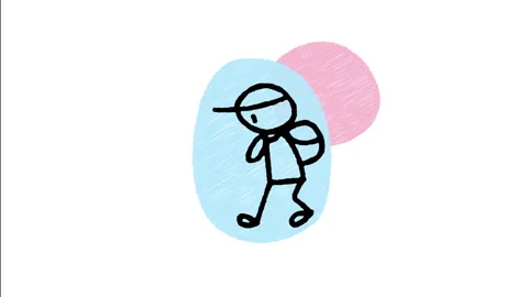Minimalist Hand Drawn Animated Student Backpack Cap Walking School Wiggle  Stock Footage 343886863