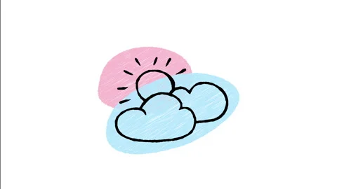 Minimalist Hand Drawn Animated Sun Behind Clouds Partly Cloudy Icon  Stock Footage 343605339