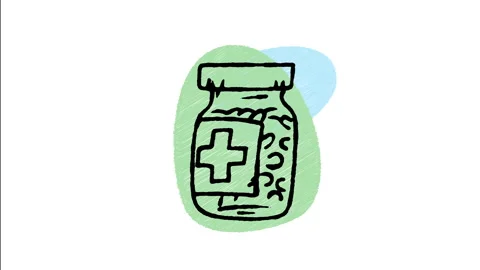 Minimalist Hand Drawn Animated Veterinary Medicine Pill Supplement Jar Icon  Vídeos de archivo 343598250