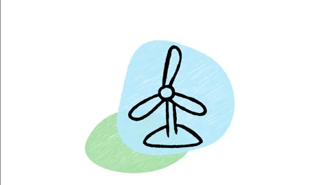 Minimalist Hand Drawn Animated Wind Turbine Generator Renewable Energy Icon Stock Footage 343301116