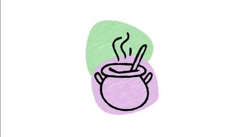 Minimalist Hand Drawn Animated Witch Cauldron Pot Potion Brew Wiggle Stock Footage 343887253