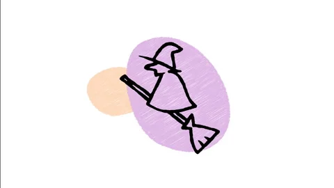 Minimalist Hand Drawn Animated Witch Flying on Broomstick Night Wiggle Stock Footage 343887914