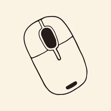 Minimalist hand drawn computer mouse. Line art doodle of a wireless optical Stock Illustration