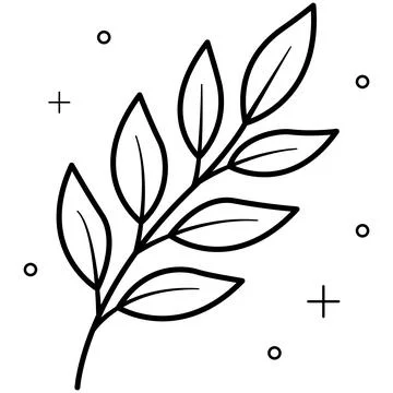 Minimalist hand drawn leaf branch line art doodle with sparkles. Stock Illustration