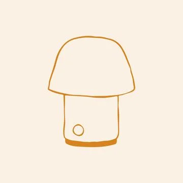Minimalist hand drawn vector of a sleek mushroom style table lamp in a warm Stock Illustration