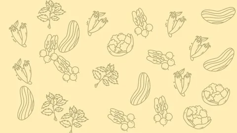 Minimalist Hand Drawn Vegetable Pattern on Beige Background Stock Footage 344875580