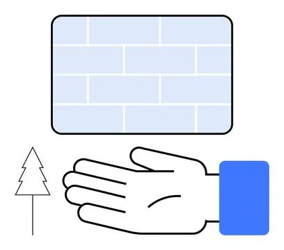 Minimalist Hand Offering Brick Pattern, Tree Symbolizing Growth and Strengt.. 스톡 일러스트