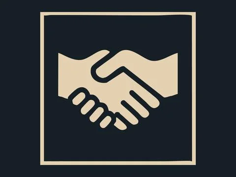 Minimalist handshake icon in square frame, concept of agreement, cooperation Stock Illustration