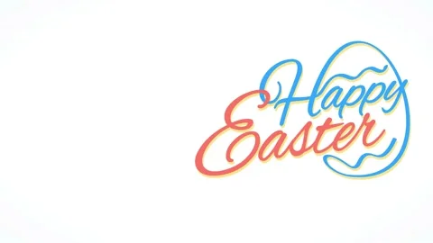 Minimalist happy easter invitation writing with a formal egg figure forming from Stock Footage 130602612
