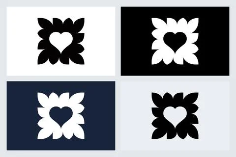 Minimalist Heart and Leaf Logo Design Set Stock Illustration