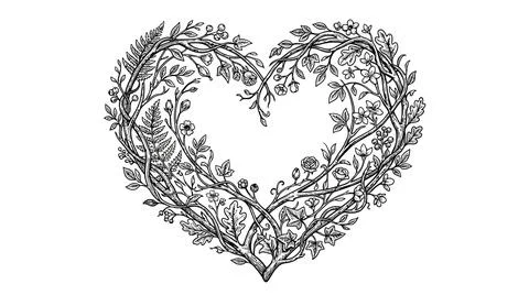 Minimalist heart shape made of small leaves Stock Illustration