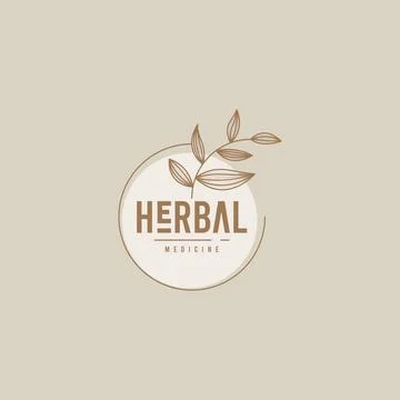 Minimalist herbal logo with leaf element natural organic medicine branding Stock Illustration