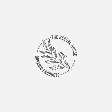 Minimalist herbal logo with leaf element natural organic medicine branding Stock Illustration