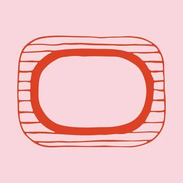 Minimalist horizontal oval frame with red and pink striped pattern in hand Stock Illustration