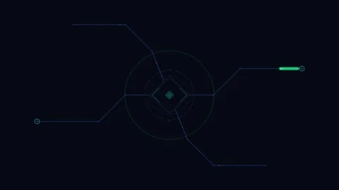 Minimalist hud interface with pulsing data nodes and geometric motion digit.. Stockbeeldmateriaal 344861547