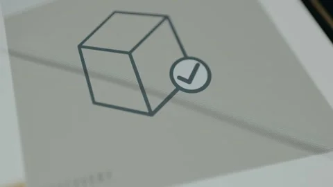 Minimalist icon for a 3D cube outline with a checkmark Stock Footage 333404511