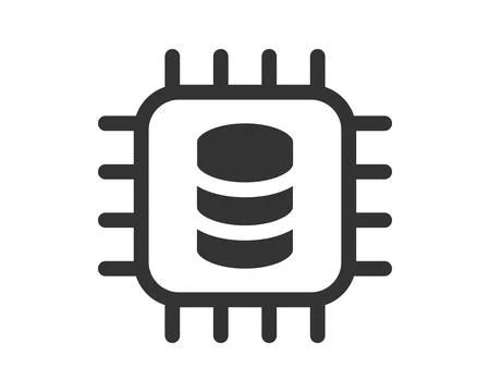 Minimalist icon depicting a computer chip housing a database. Represents da.. Stock-Illustration