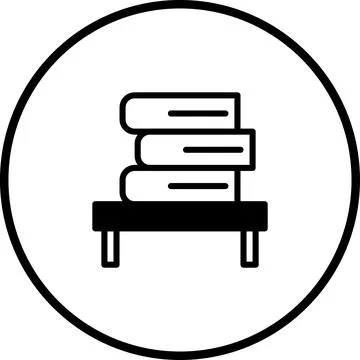 Minimalist icon design featuring stacked books on a table within a circular.. Stock Illustration