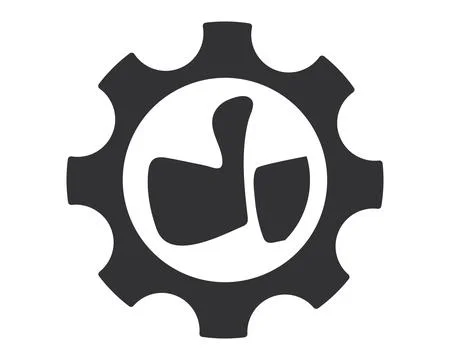 Minimalist icon featuring a thumbsup inside a gear, symbolizing efficient a.. Stockillustratie