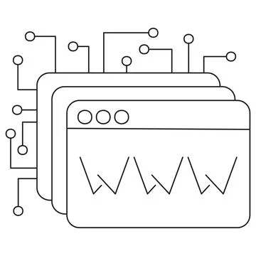 Minimalist icon of multiple web browser windows with a WWW symbol Stock-Illustration