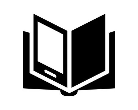 Minimalist icon of an open book with a screen inside. Symbolizes digital le.. イラスト素材