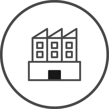 Minimalist Icon of a Three-Section Building with Triangular Roofs in a Circle Stock Illustration