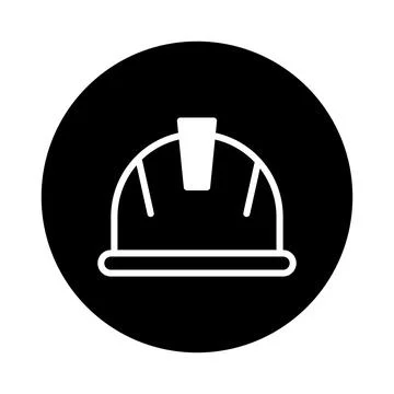 A Minimalist Icon of a White Construction Hard Hat on a Black Circular Back.. Illustrazione stock