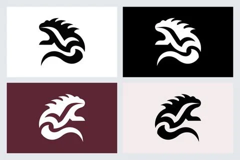 Minimalist Iguana Lizard Logo Icon Set Stock Illustration