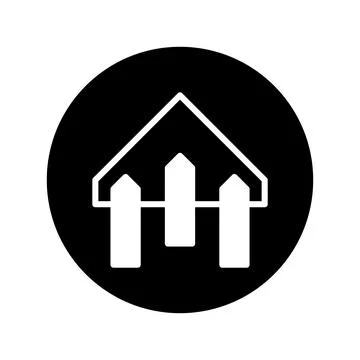 Minimalist illustration featuring a white stylized fence and roof symbol on.. Ilustración de archivo