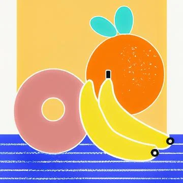 Minimalist illustration of fruit with a rectangular orange background, on a blue 스톡 일러스트