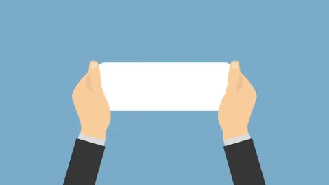 Minimalist Illustration of Hands Holding Blank Card on Blue Background Видео 341920175