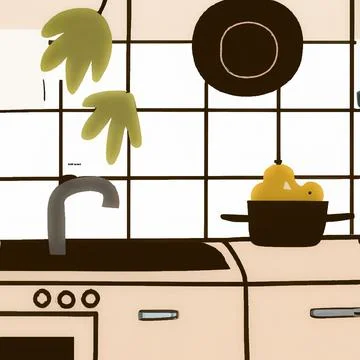 Minimalist illustration of kitchenware set in a kitchen 스톡 일러스트