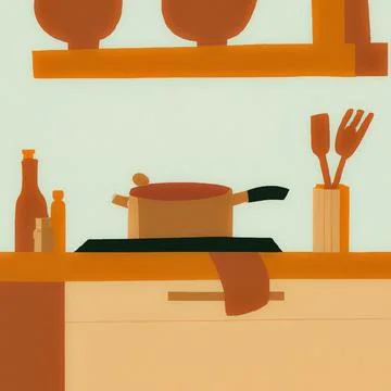 Minimalist illustration of kitchenware set in a kitchen 스톡 일러스트