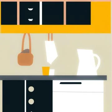Minimalist illustration of kitchenware set in a kitchen Stock Illustration