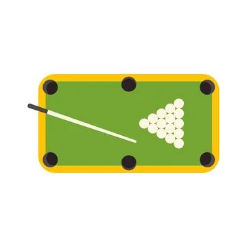 Minimalist illustration of pool table with cue stick and racked balls Illustrazione stock
