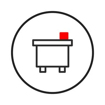 Minimalist illustration of a table with a red box on top set within a circu.. Stock Illustration
