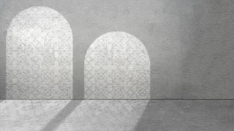 Minimalist industrial interior featuring sunlight streaming through arched .. Illustrazione stock